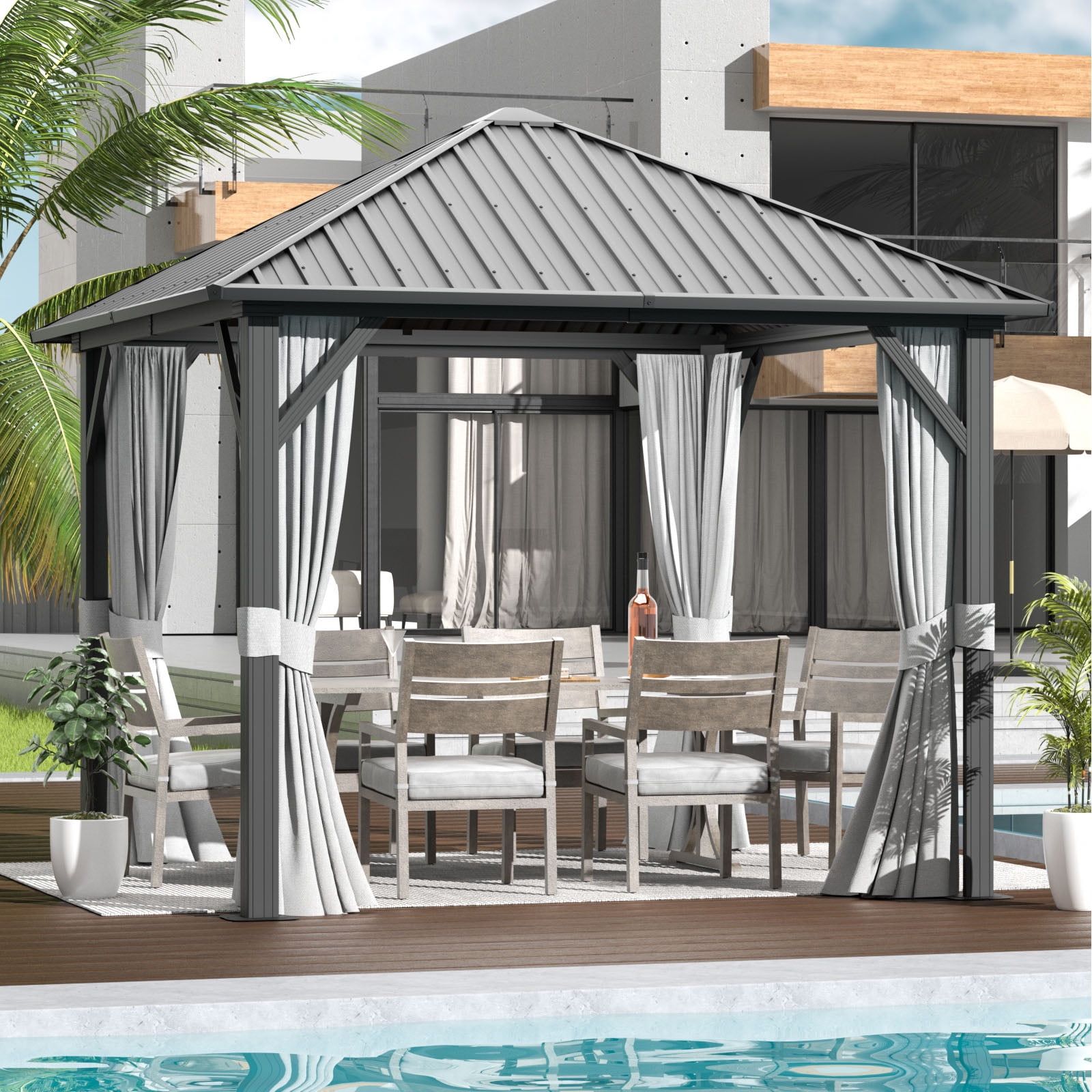 Aoxun 10 Ft. X 10 Ft. Patio Hardtop Gazebo, Outdoor Aluminum Frame ... with regard to 10 Ft  X 13 Ft  Aluminum Patio Hardtop Gazebo