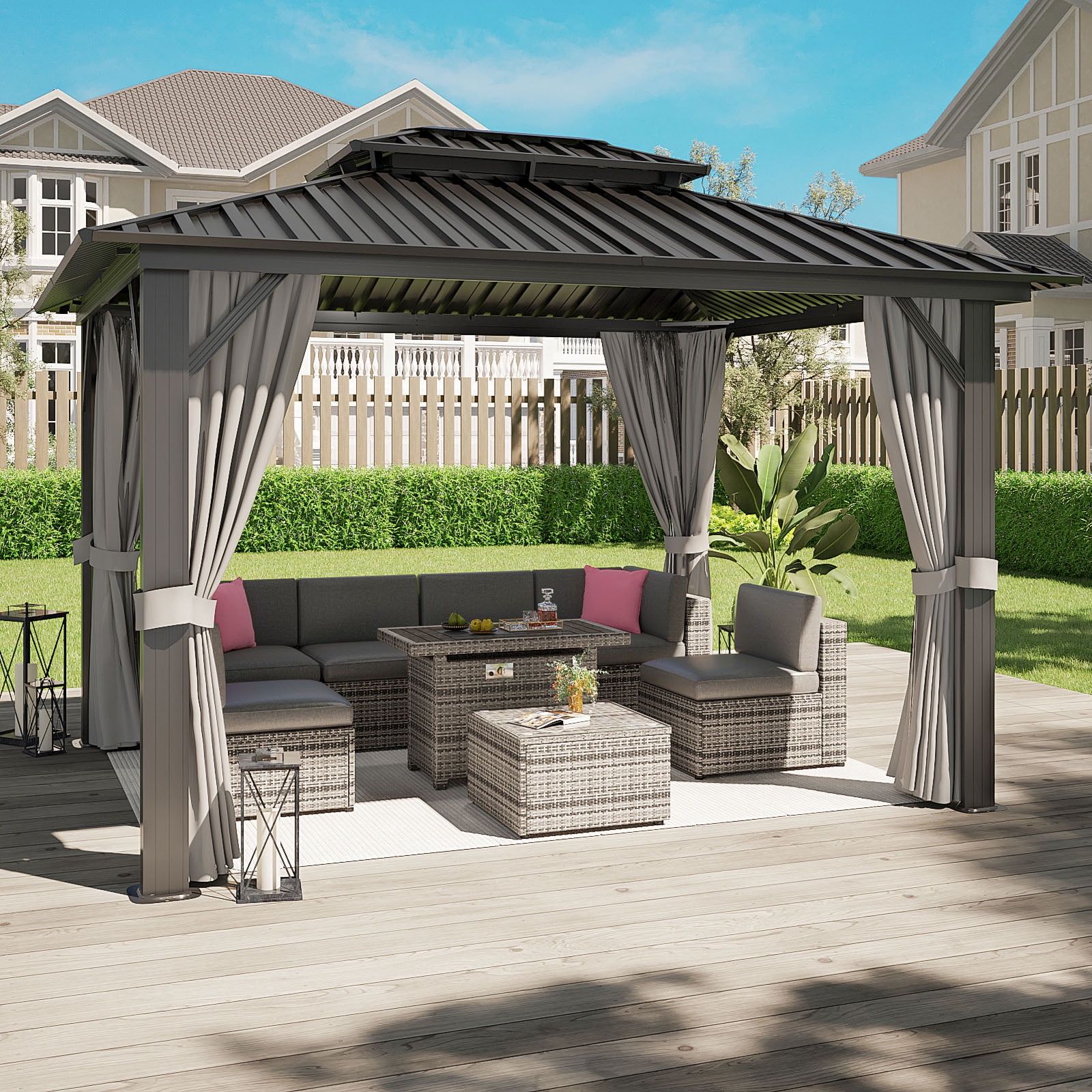 Aoxun 10 Ft. X 12 Ft. Hardtop Gazebo, Aluminum Frame Canopy With Double ... pertaining to 10 Ft  X 13 Ft  Aluminum Patio Hardtop Gazebo