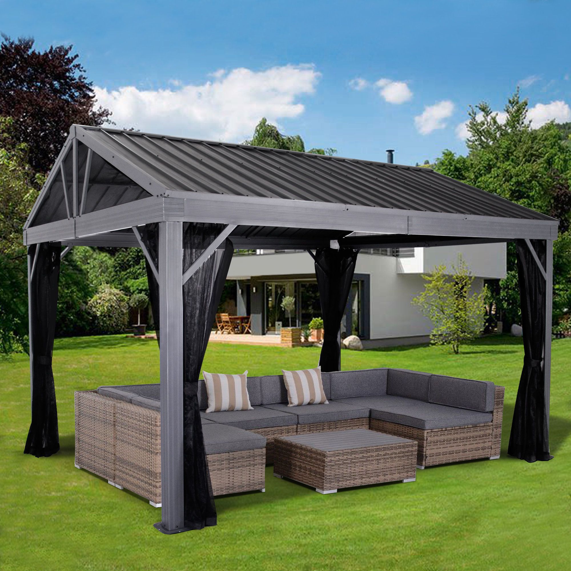 Gartoo Heavy Duty Galvanized Hardtop 10 Ft. W X 13 Ft. Aluminum Patio ... intended for Beyond Shade Exploring the Multifaceted Benefits of a 10 FT X 13 FT Patio Hardtop Gazebo