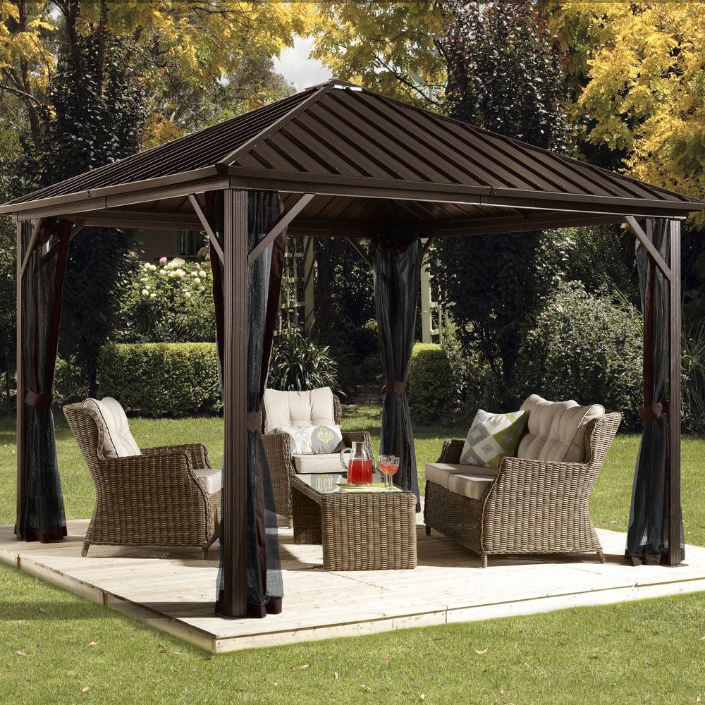 Sojag Dakota 10 Ft. W X 10 Ft. D Metal Permanent Gazebo & Reviews | Wayfair for 10 Ft. W X 10 Ft. D Hardtop Patio Gazebo With Double Roof