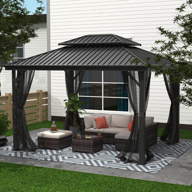 Thm Bora Bora Hardtop 10 Ft. W X 10 Ft. L - Aluminum Frame Patio ... in 10 Ft. W X 10 Ft. D Hardtop Patio Gazebo With Double Roof