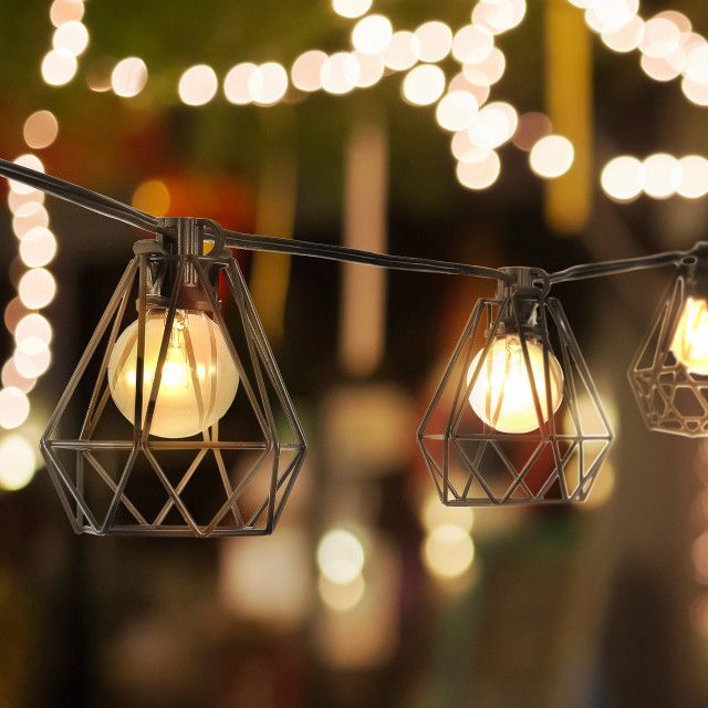 10-Light Indoor/Outdoor 10' Contemporary G40 String Lights, Black ... within 10-Light Indoor/Outdoor 10' Rustic G40 Metal Cage Shade String Lights, Black