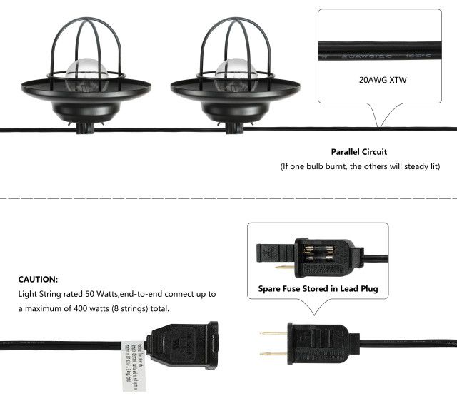 10-Light Indoor/Outdoor 10' Rustic G40 Metal Cage Shade String Lights ... within 10-Light Indoor/Outdoor 10' Rustic G40 Metal Cage Shade String Lights, Black