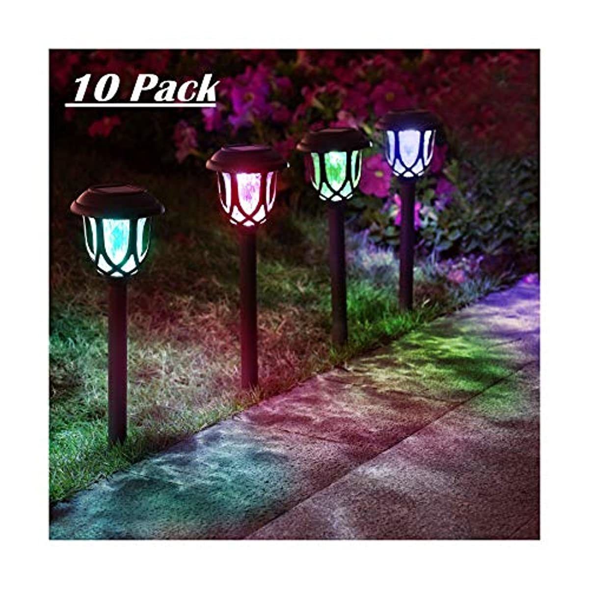 10 Pack Color Changing Solar Lights Outdoor Decorative, Solar Pathway ... with regard to Solar Powered Multicolor Pathway Lights