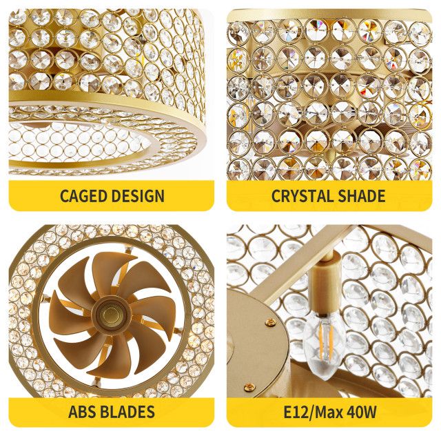 18" Caged Crystal Ceiling Fan With Light Kit And Remote Control ... within 18" Caged Crystal Ceiling Fan With Light Kit And Remote Control, Gold