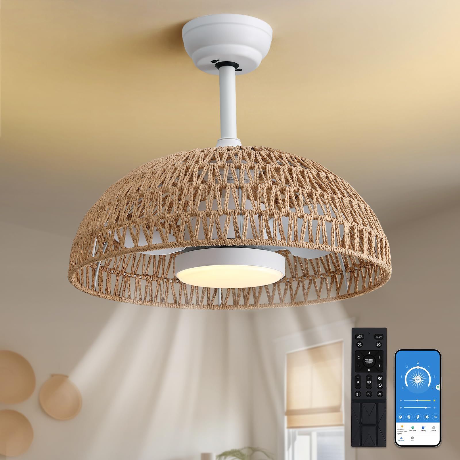 20&quot; Boho Caged Ceiling Fan With Light Remote Control, Woven Rattan ... with Choosing the Right Fandelier: Sizing, Styles, and Design Considerations