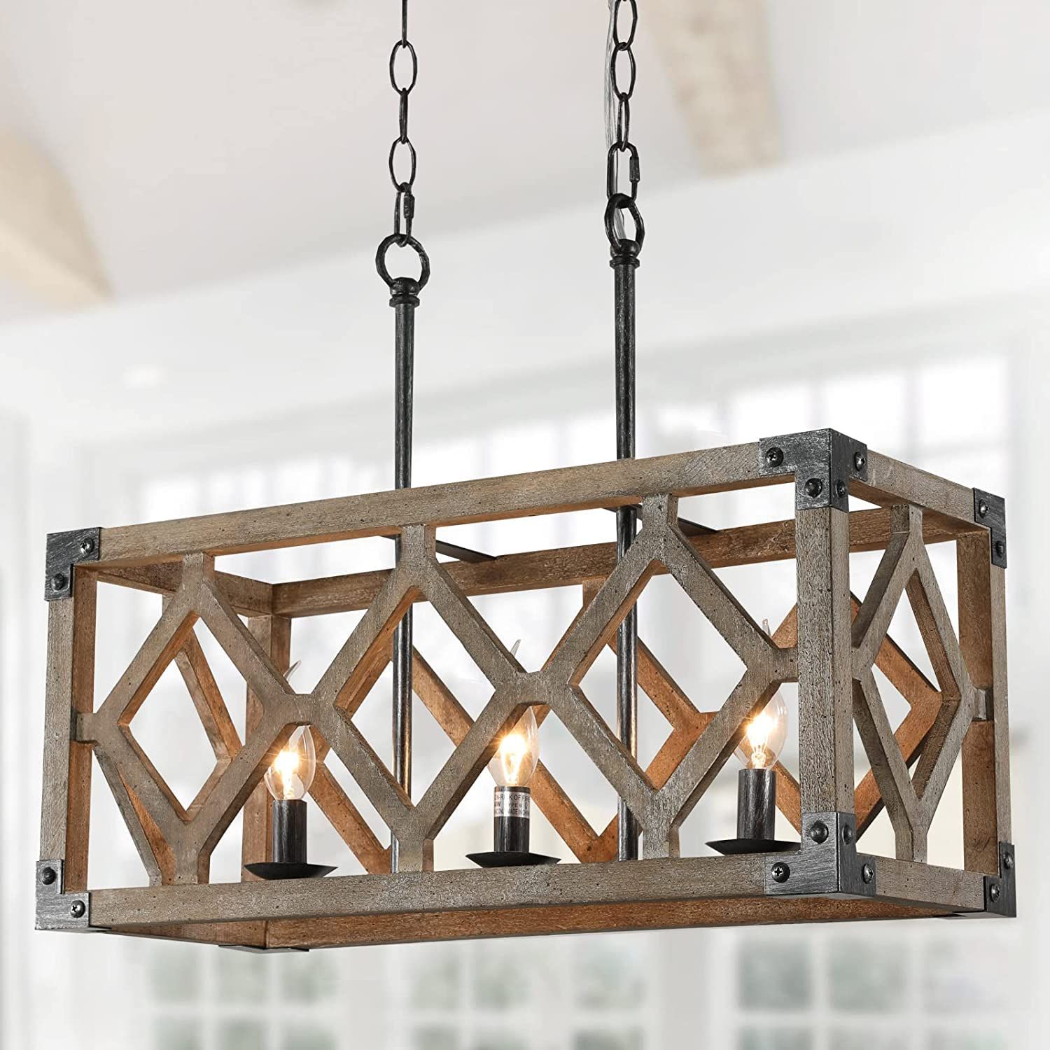 22" Wood Modern Farmhouse Kitchen Island Chandeliers, 3-Light Rustic ... inside Weathering the Elements How the Thatcher Chandelier Stands Up to the Outdoors