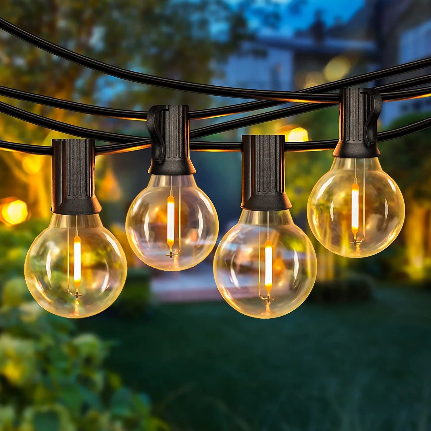 24 Led Globes Outdoor String Lights - Waterproof - Theshop.pk intended for 6' Electric Black Metal Cone Patio Lights