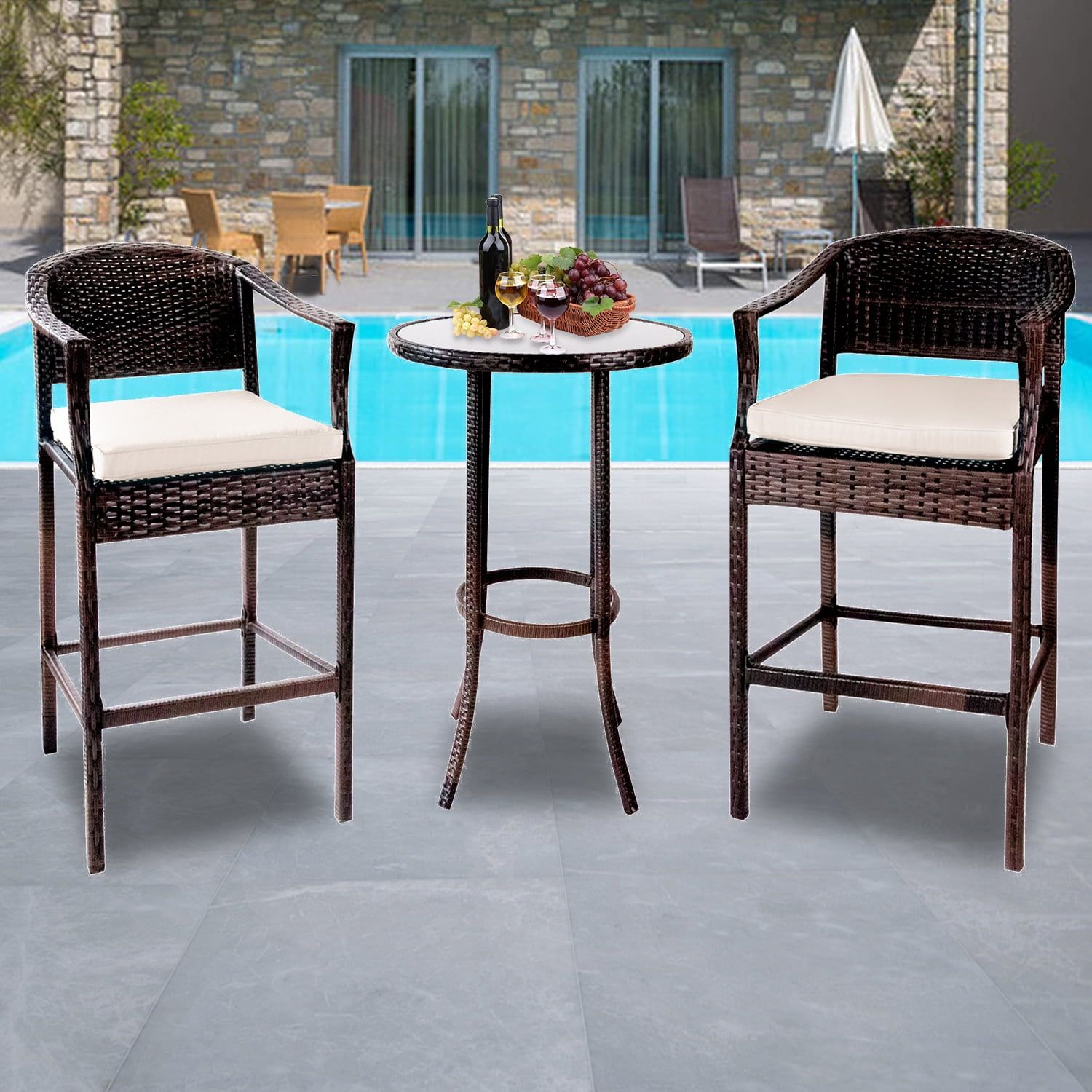 3 Pcs Patio Bar High Furniture Set, High Top Bistro Set With Soft ... throughout Patio Furniture Sets Demystified What to Look for in a Quality Investment