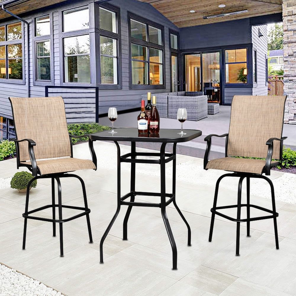 3 Piece Outdoor Height Bistro Chairs Set, Patio Bar Height Table With ... intended for Elevating Your Outdoor Entertaining Exploring the VidaXL Hightop Table and Chair Experience