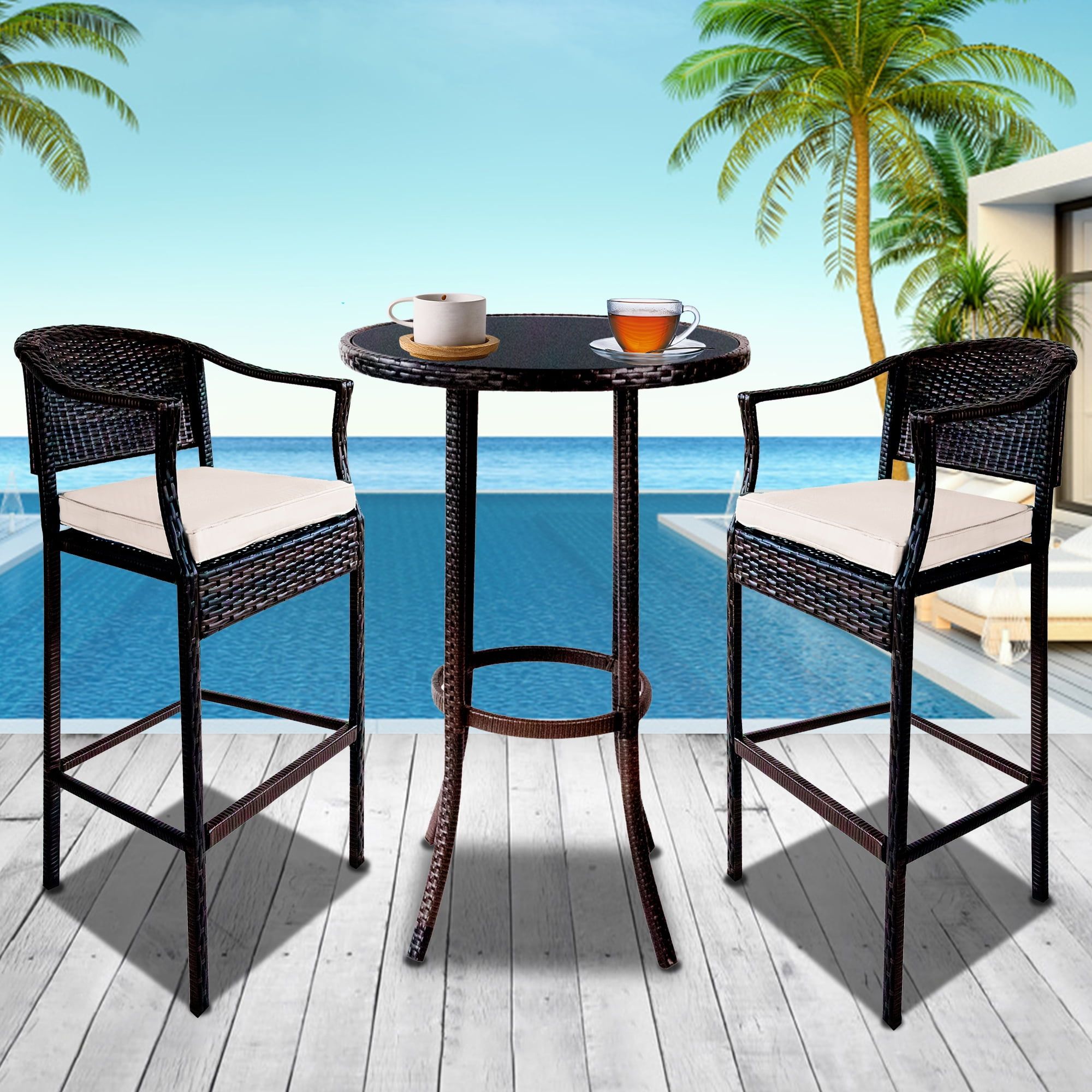 3 Pieces Outdoor Bar Stools Set, Modern Pe Rattan Patio Conversation ... regarding Elevating Your Outdoor Entertaining Exploring the VidaXL Hightop Table and Chair Experience