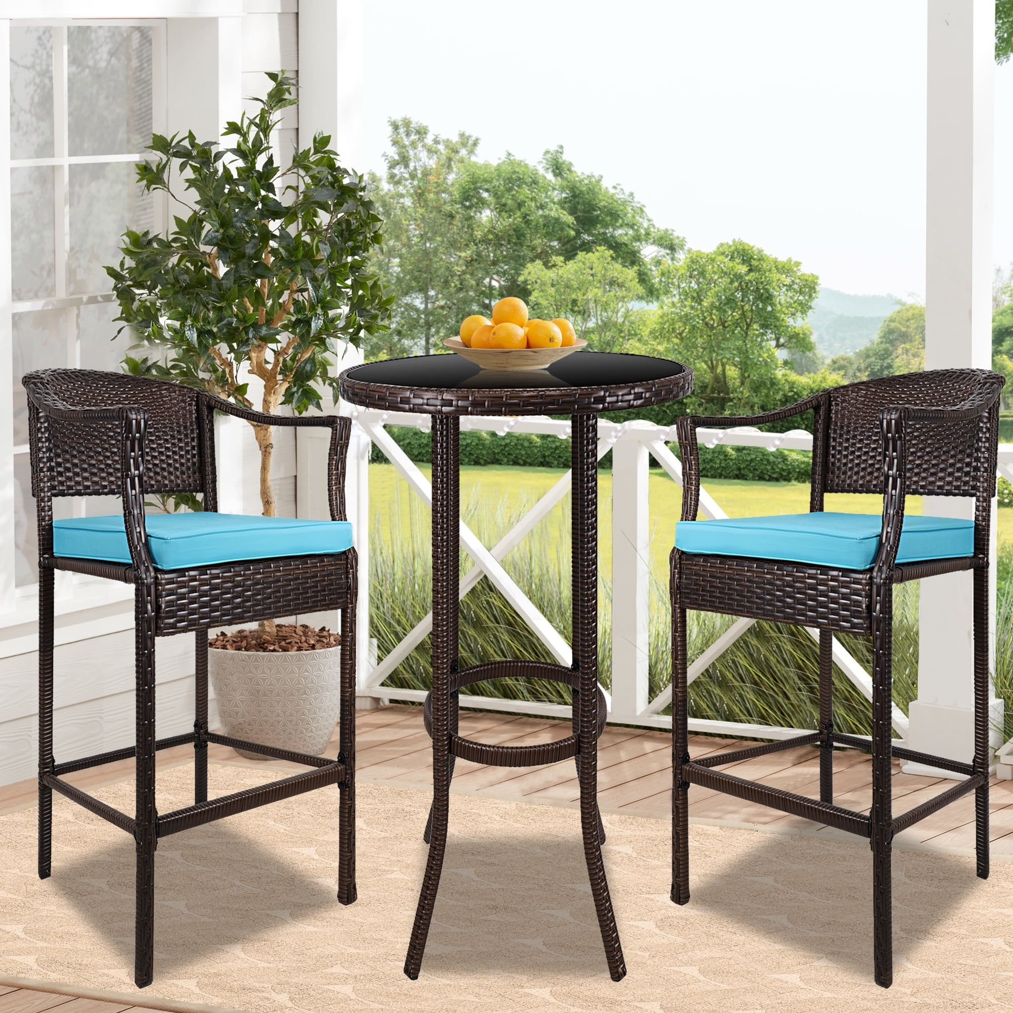 3 Pieces Outdoor High Top Table And Chair, Wicker Bar Height Bistro ... intended for Vidaxl Patio Bar Set Outdoor Hightop Table And Chair 3 Piece Solid Wood Acacia