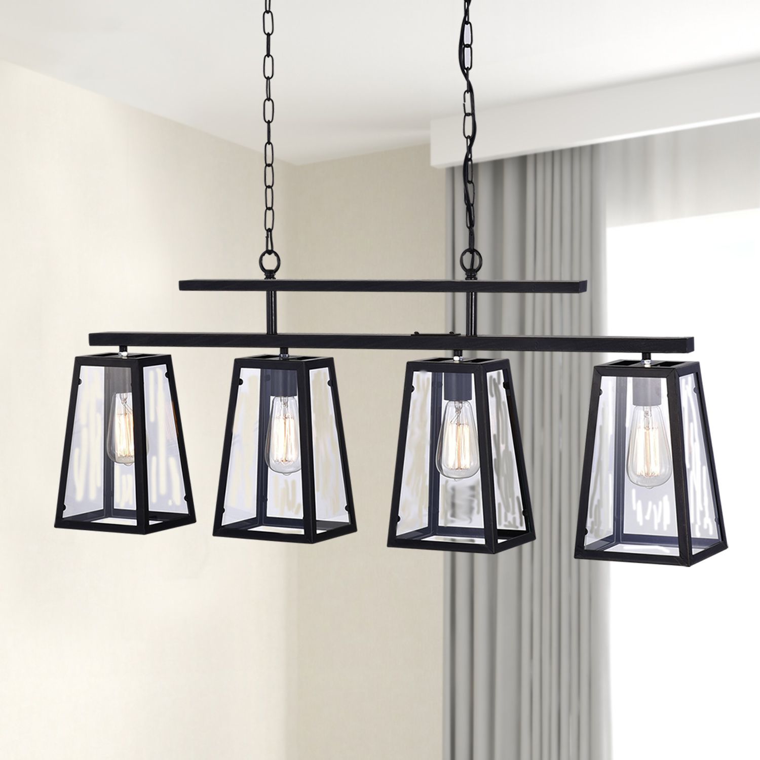 4-Light Antique Black Linear Island Chandelier With Clear Glass Shades ... regarding Weathering the Storm Considerations for Outdoor Chandelier Longevity