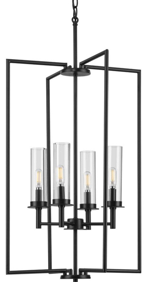 4 Light Foyer Matte Black Brushed Nickel Finish Clear Glass - P500315 ... inside Weathering the Storm Considerations for Outdoor Chandelier Longevity