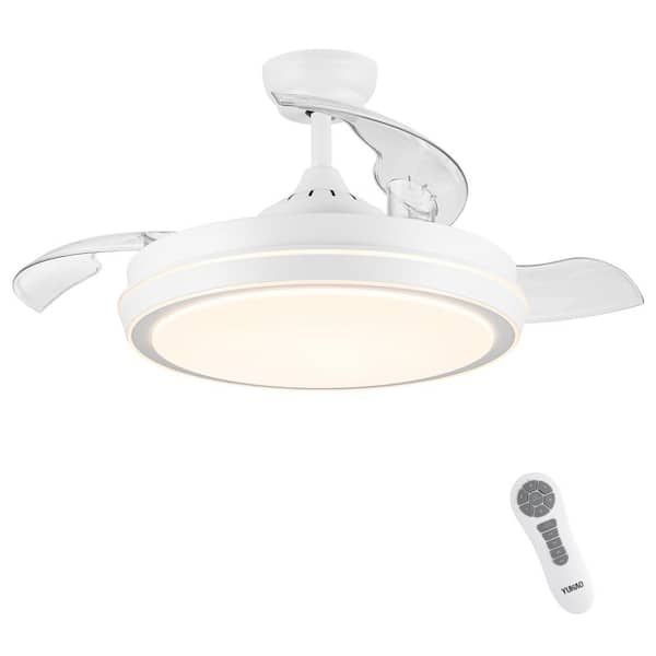 42 In. Modern Indoor White Retractable Blades Ceiling Fan With Remote Control And Light Kit ... for 42 In Modern White Ceiling Fan With Retractable Blades