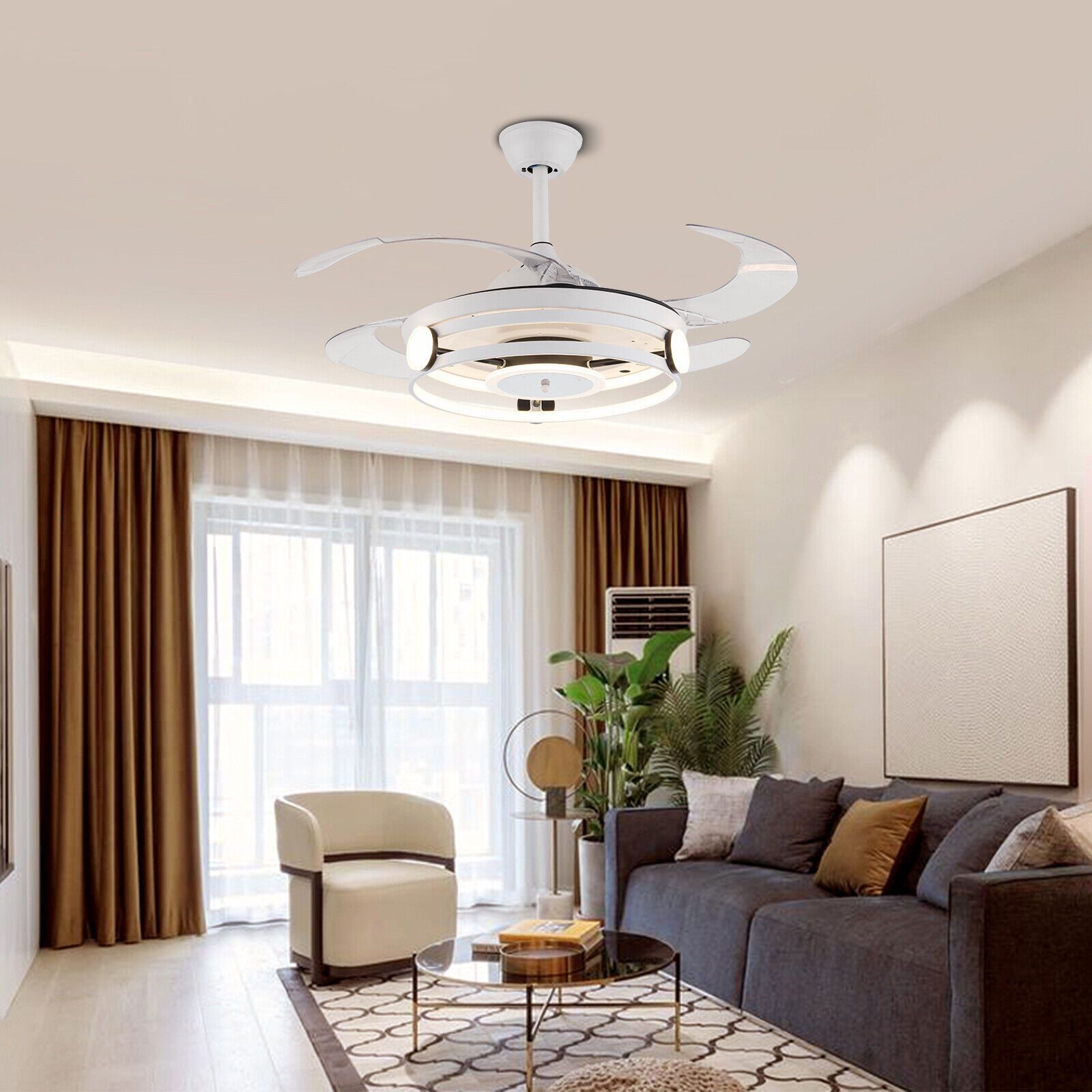 42 Inch White Ceiling Fan With Light And Remote | Shelly Lighting inside 42 In Modern White Ceiling Fan With Retractable Blades