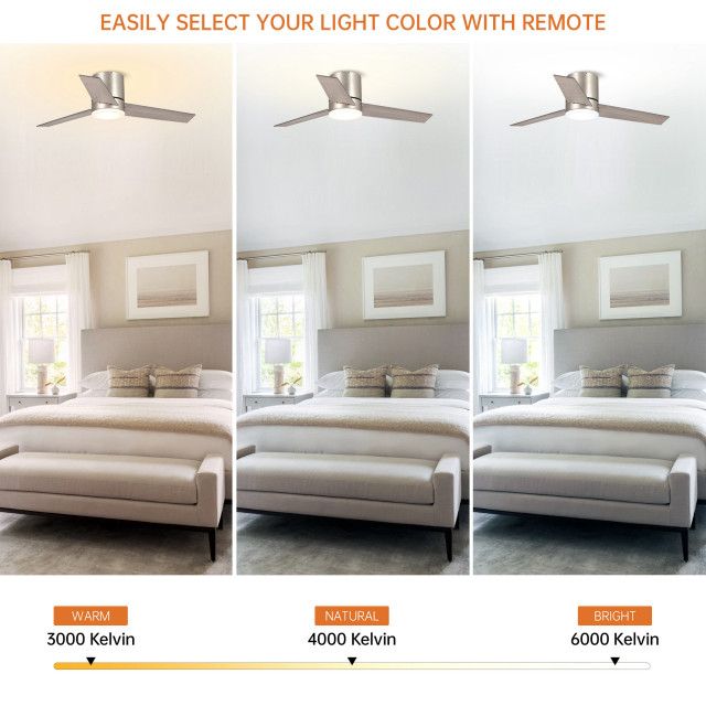 48 In Modern Flush Mounted Ceiling Fan, Sand Nickel With Dimmable Led And Remote - Transitional ... with regard to 48 In Modern Flush Mounted Ceiling Fan, Sand Nickel With Dimmable Led And Remote