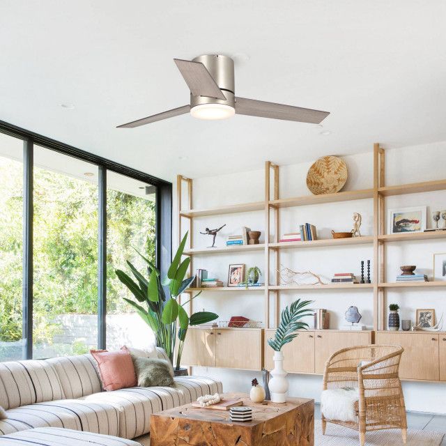 48 In Modern Flush Mounted Ceiling Fan, Sand Nickel With Dimmable Led And Remote - Transitional ... within 48 In Modern Flush Mounted Ceiling Fan, Sand Nickel With Dimmable Led And Remote
