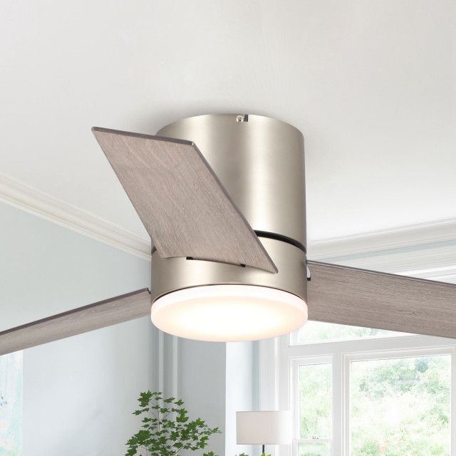 48 In Modern Flush Mounted Ceiling Fan, Sand Nickel With Dimmable Led And Remote - Transitional ... within Installation Insights for Flush Mount Ceiling Fans Practical Tips and Troubleshooting