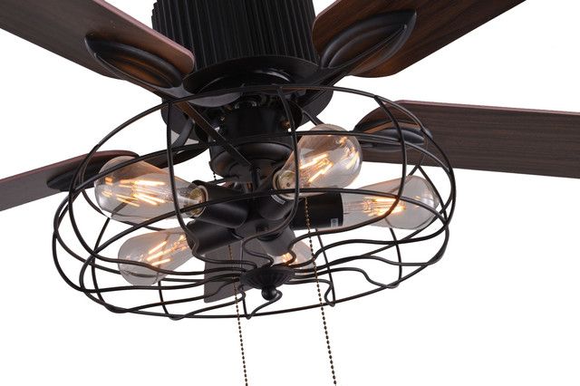 5-Light Black Industrial Ceiling Fan With Remote And Light, Reversible Blades, 42" - Industrial ... with 5-Light Black Industrial Ceiling Fan With Remote And Light, Reversible Blades, 42"