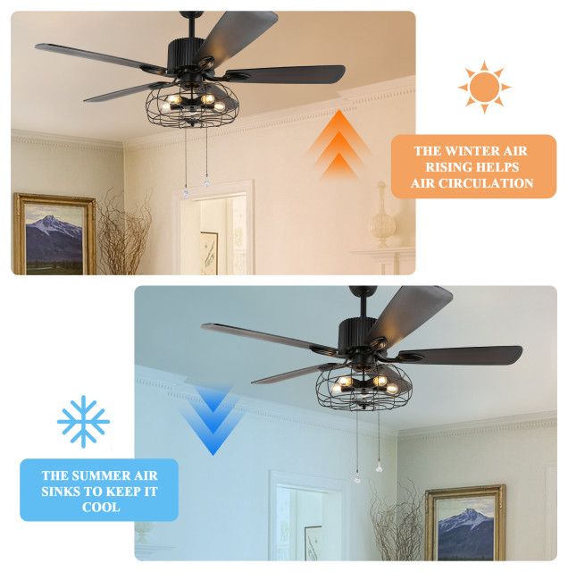 5-Light Black Industrial Ceiling Fan With Remote And Light, Reversible Blades, 42" - Industrial ... with 5-Light Black Industrial Ceiling Fan With Remote And Light, Reversible Blades, 42"