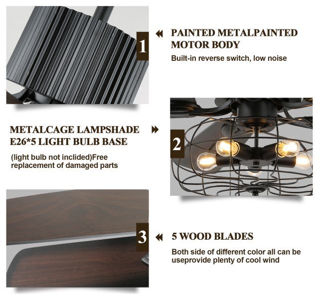 5-Light Black Industrial Ceiling Fan With Remote And Light, Reversible Blades, 42" - Industrial ... with Enhancing Your Home's Aesthetics with Industrial Ceiling Fan Design