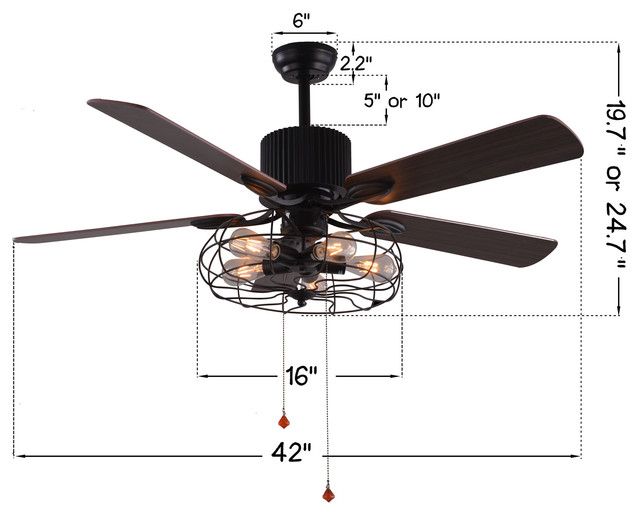 5-Light Black Industrial Ceiling Fan With Remote And Light, Reversible Blades, 42" - Industrial ... with regard to 5-Light Black Industrial Ceiling Fan With Remote And Light, Reversible Blades, 42"
