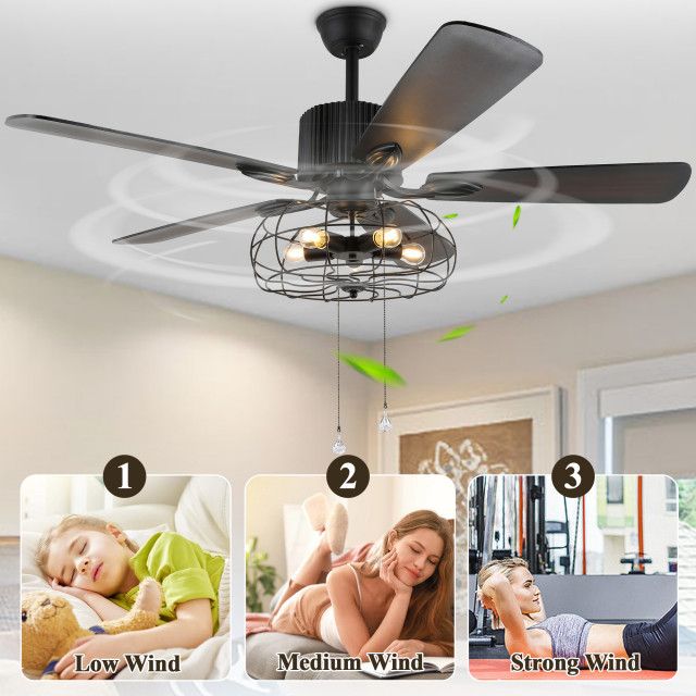 5-Light Black Industrial Ceiling Fan With Remote And Light, Reversible Blades, 42" - Industrial ... within 5-Light Black Industrial Ceiling Fan With Remote And Light, Reversible Blades, 42"