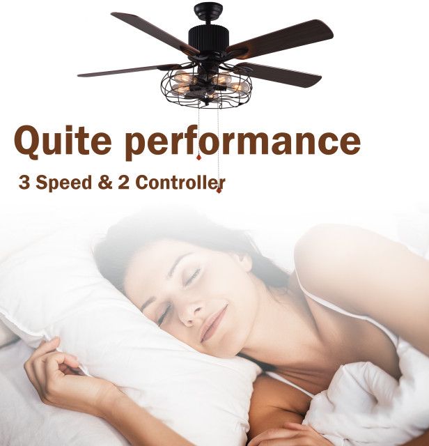 5-Light Black Industrial Ceiling Fan With Remote And Light, Reversible Blades, 48" - Industrial ... pertaining to 5-Light Black Industrial Ceiling Fan With Remote And Light, Reversible Blades, 42"