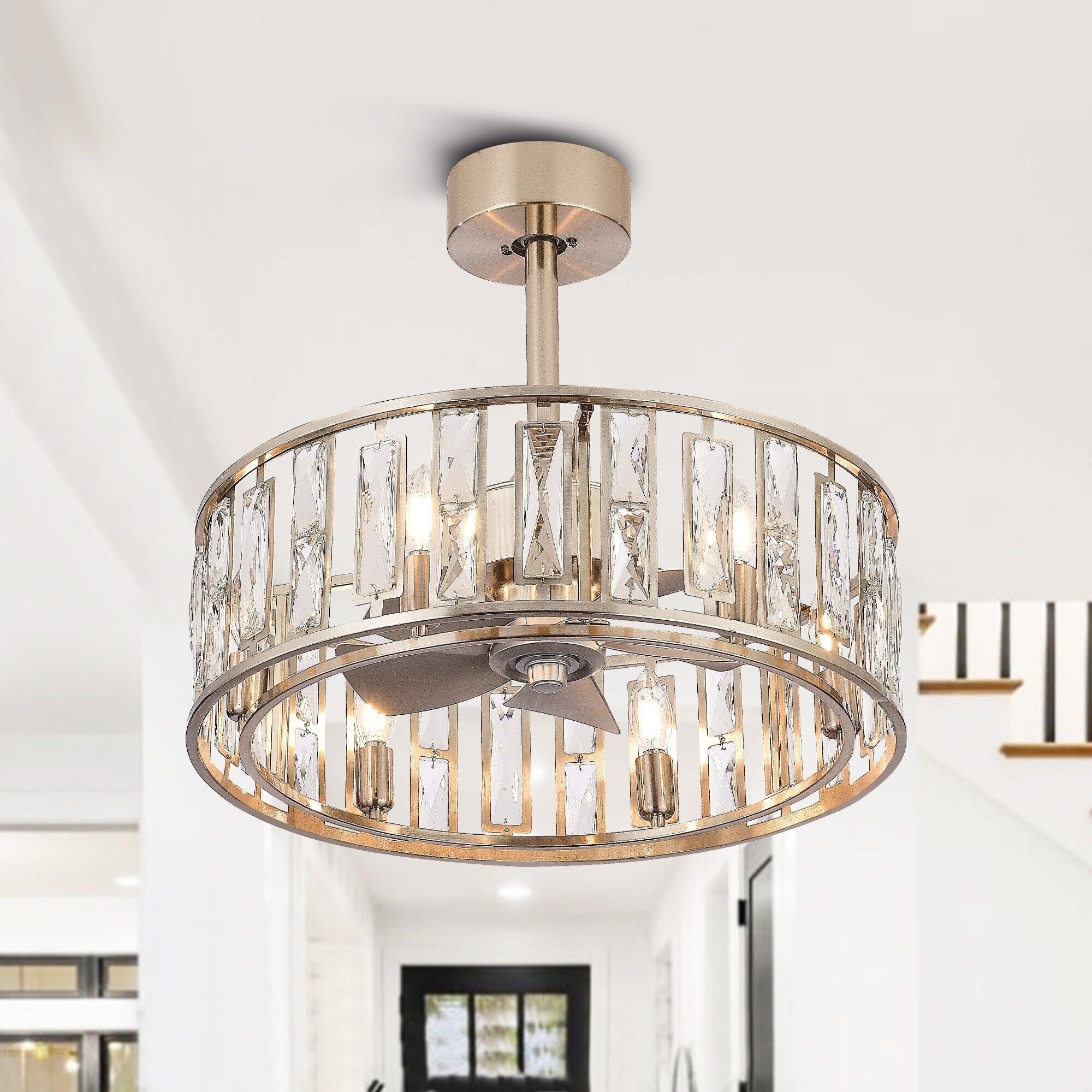 5-Light Gold Caged Reversible Ceiling Fan With Remote Control - On Sale ... regarding 22 In Indoor Brass Gold Crystal Caged Ceiling Fan Chandelier With Remote