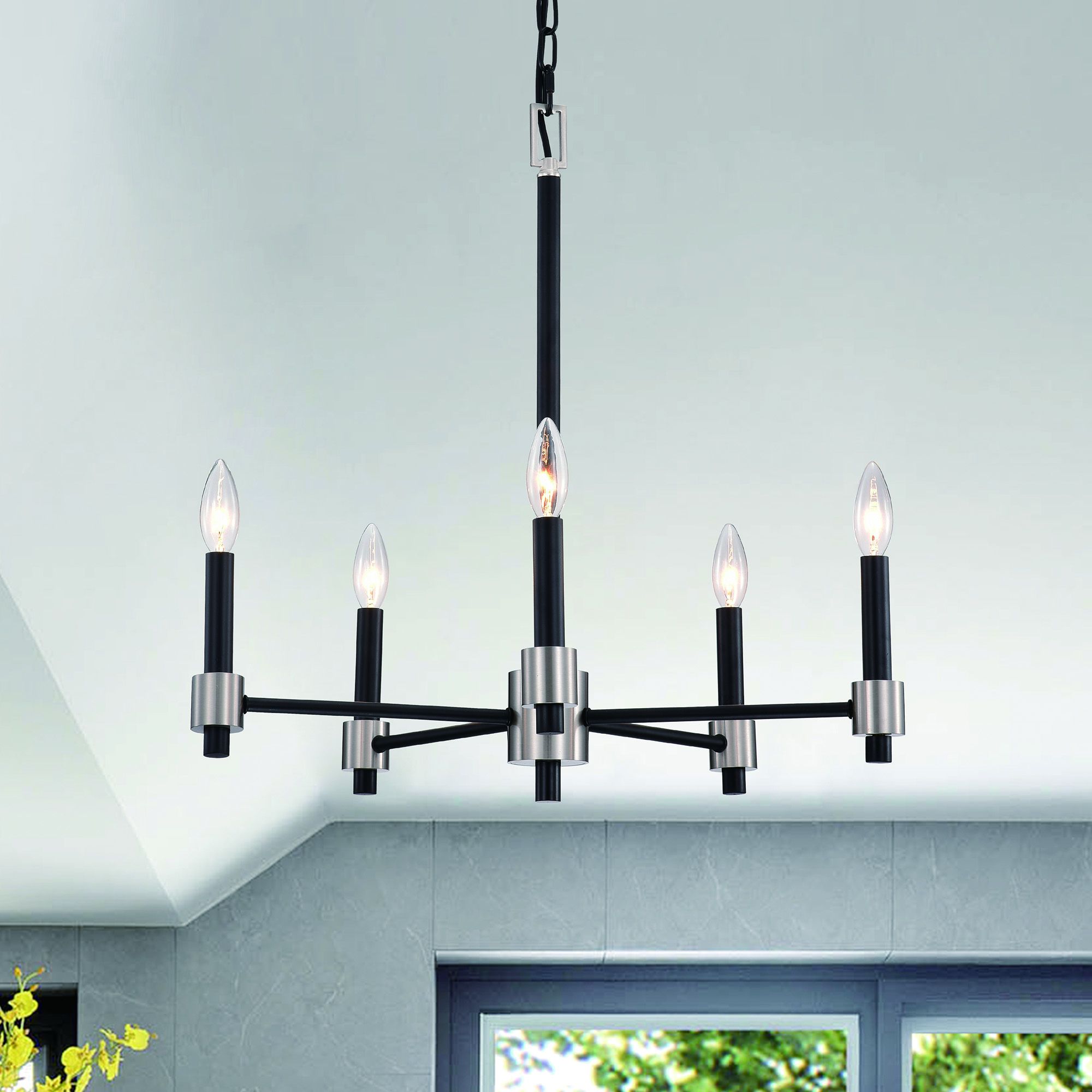 5-Light Matte Black And Brushed Nickel Chandelier - Edvivi Lighting inside Odeon 5 Light Chandelier, Matte Black