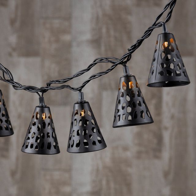 6' Electric Black Metal Cone Patio Lights - Outdoor Rope And String ... intended for 6' Electric Black Metal Cone Patio Lights