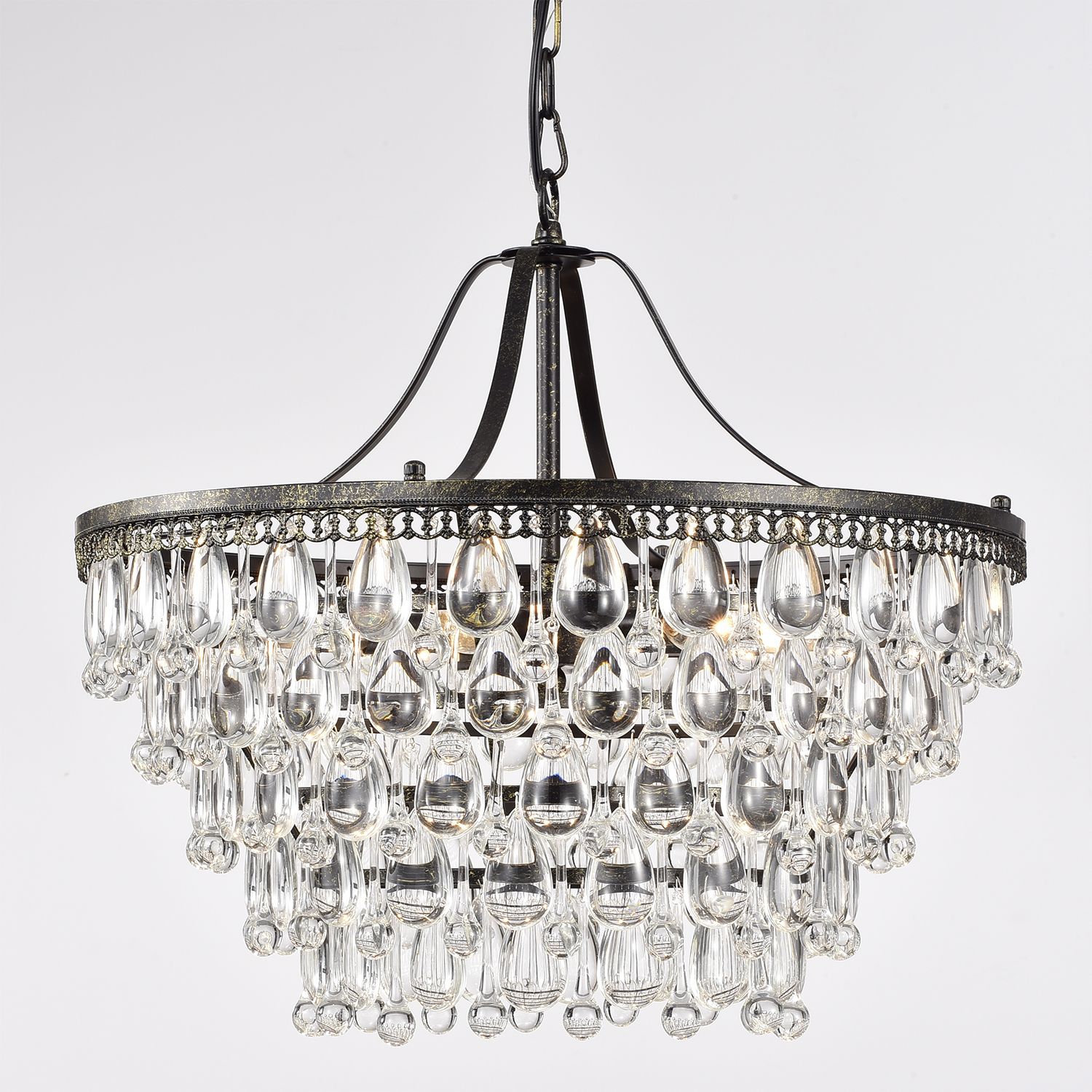 6-Light Antique Bronze Six Tier Crystal Chandelier Glam Lighting ... in Beyond Illumination The Art of Outdoor Linear Chandelier Placement