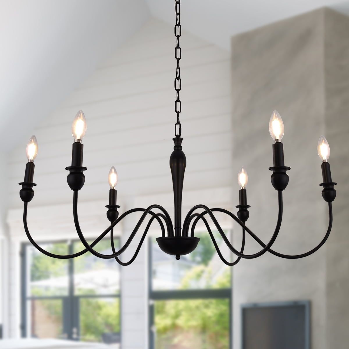 6-Light Farmhouse Chandelier, Industrial Iron Chandelier Lighting ... with Somers 16X32" 6-Light Farmhouse Large Pendants By Kalco