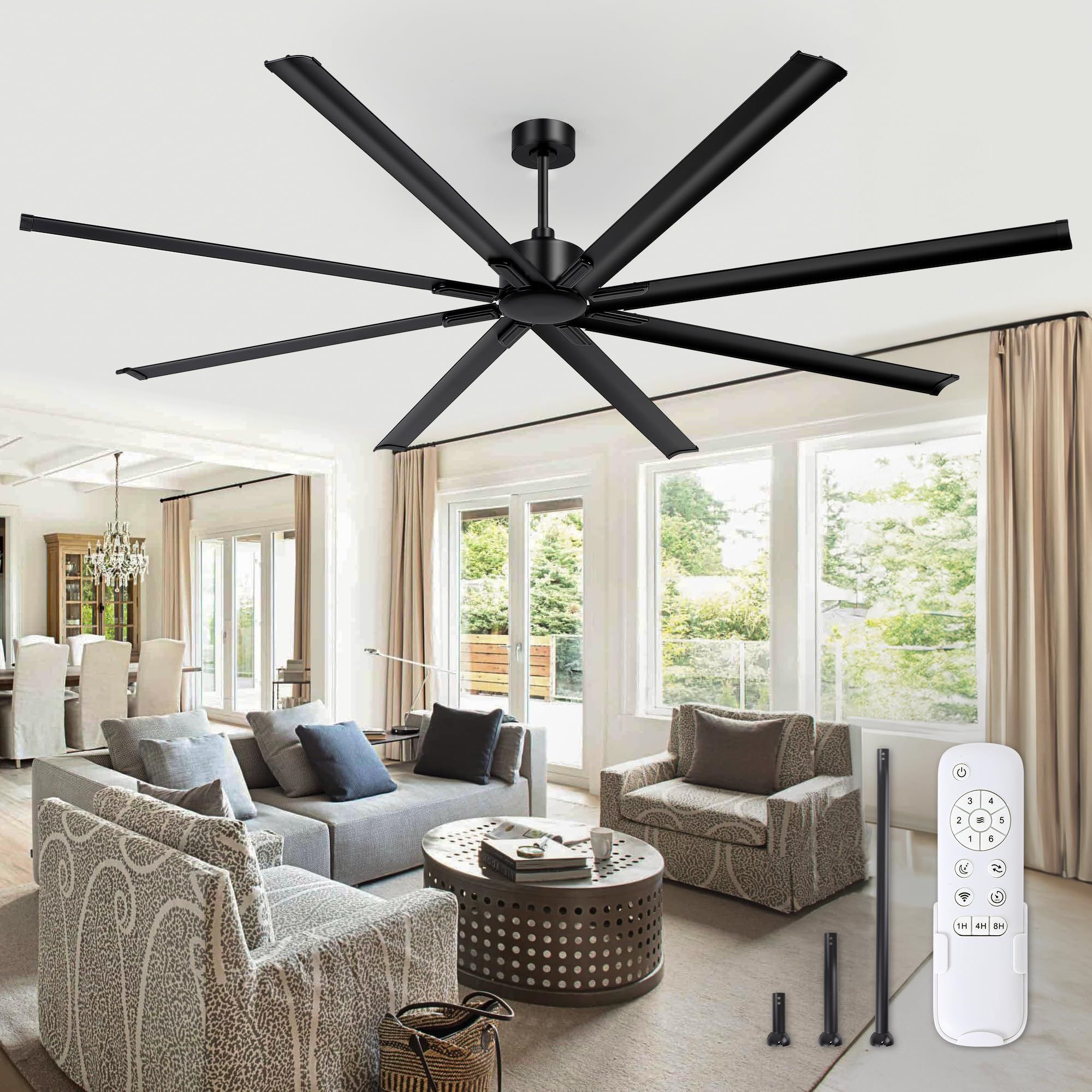 96 Inch Industrial Dc Motor Ceiling Fan, Large Ceiling Fan With 8 ... intended for 65" Large Wood Blade Ceiling Fan, 8 Blades And 3 Lights, Chrome