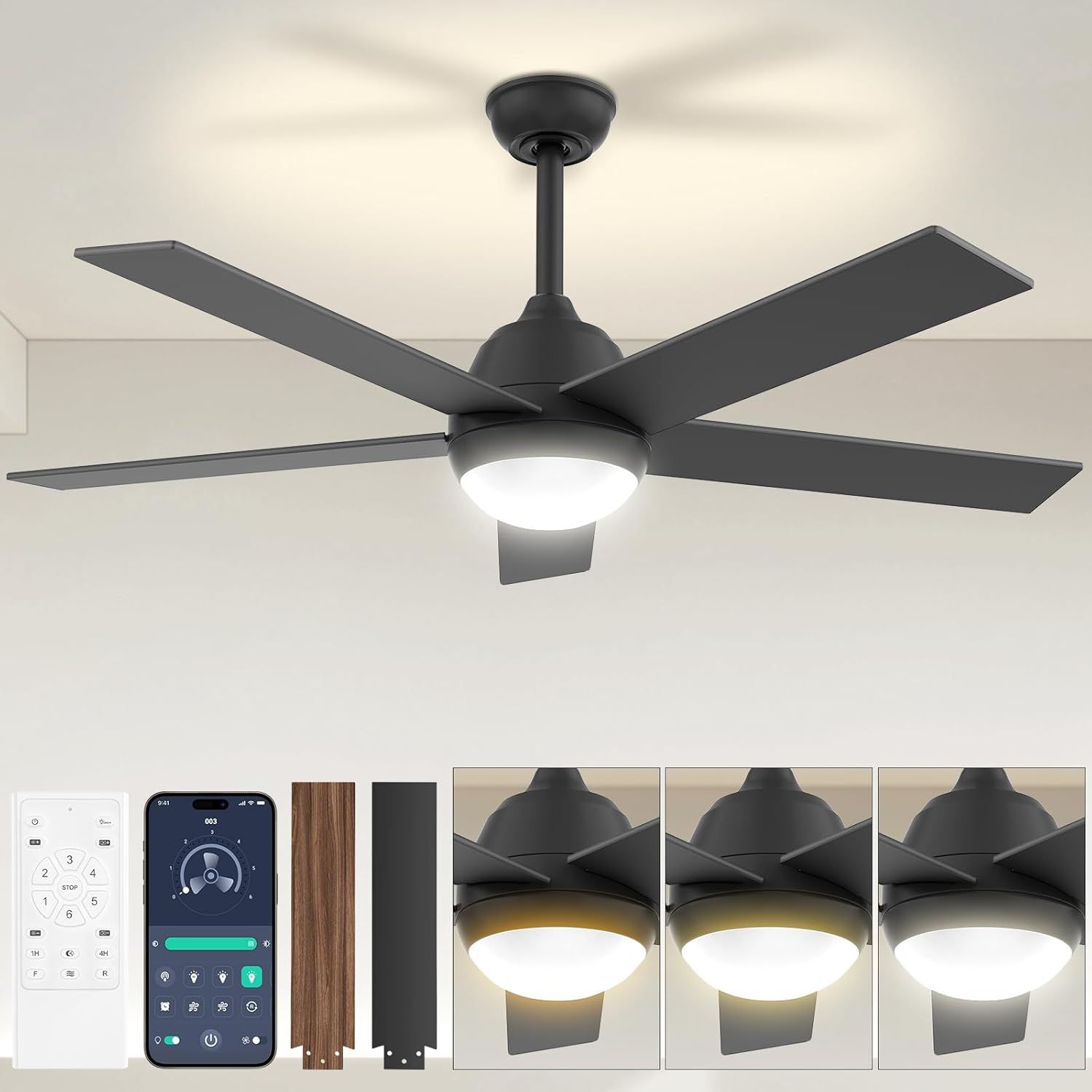 Acesal Black Ceiling Fan - 52 Inch Modern Ceiling Fan With Light And ... intended for The Art of Ambient Lighting with Your Dimmable LED Ceiling Fan
