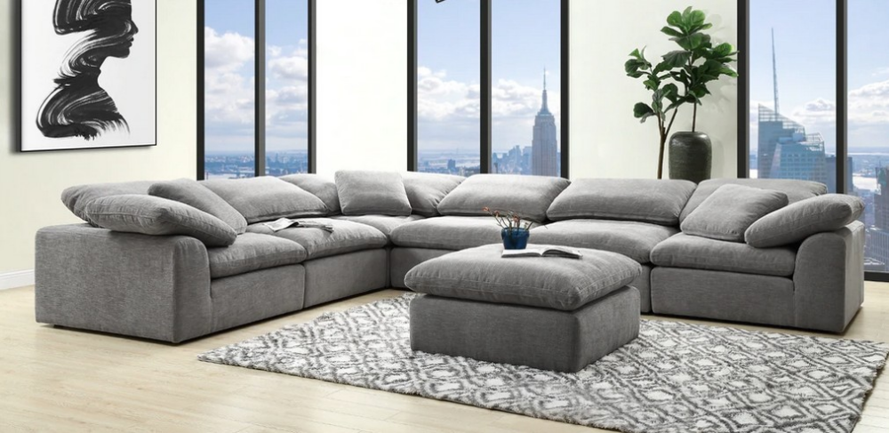 Acme Lv01103-04 6 Pc Naveen Grey Linen Fabric Down Feather Foam Seating ... with Acme Dalya Sofa, Gray Linen