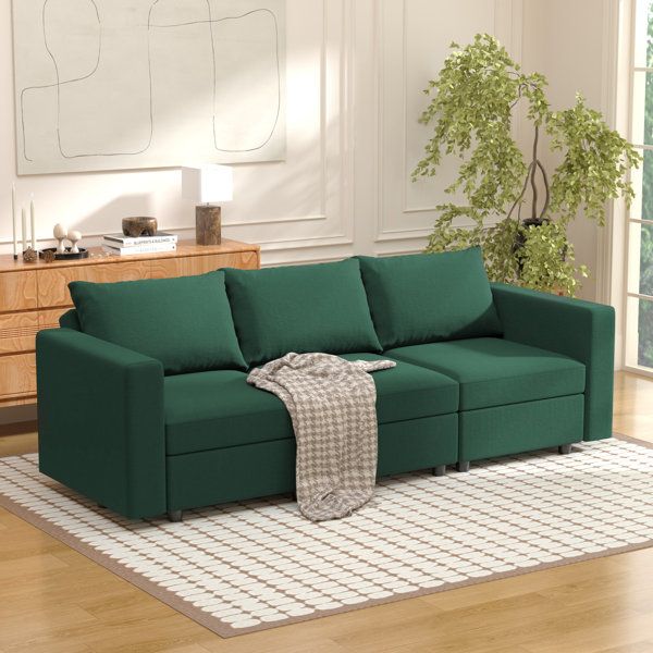 Ainfox 90" W 3 Piece Upholstered Modular Sectional Sofa With Storage ... intended for Emberson 3-Piece Upholstered Modular Sectional Sofa Ivory