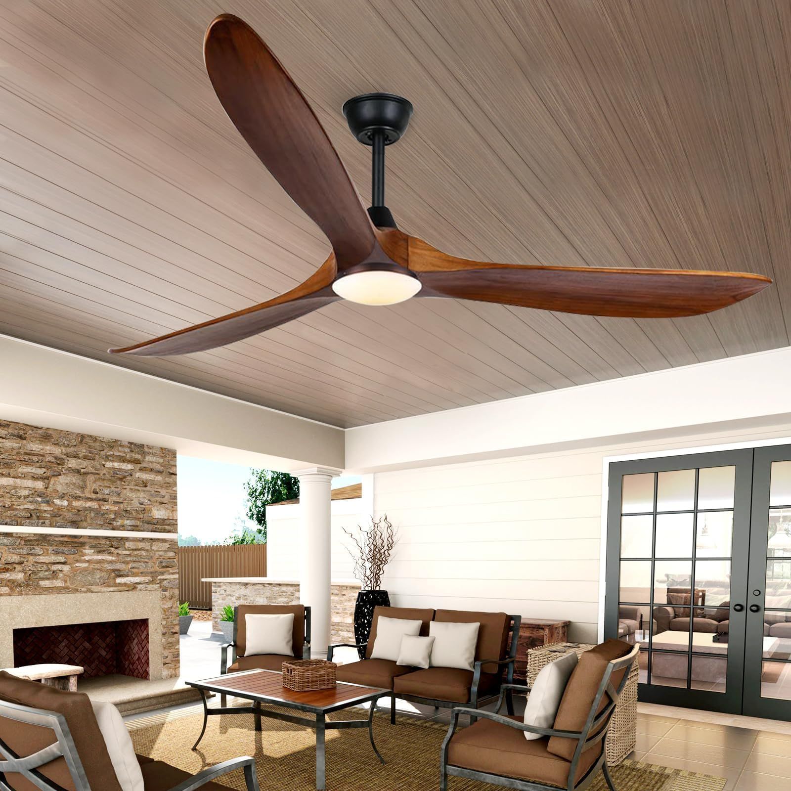 Amazon.com: Bojue Ceiling Fans With Lights And Remote 72 Inch 3 Blades ... with 72" Modern 8 Wood Blades Large Ceiling Fan W Led Light, Gold