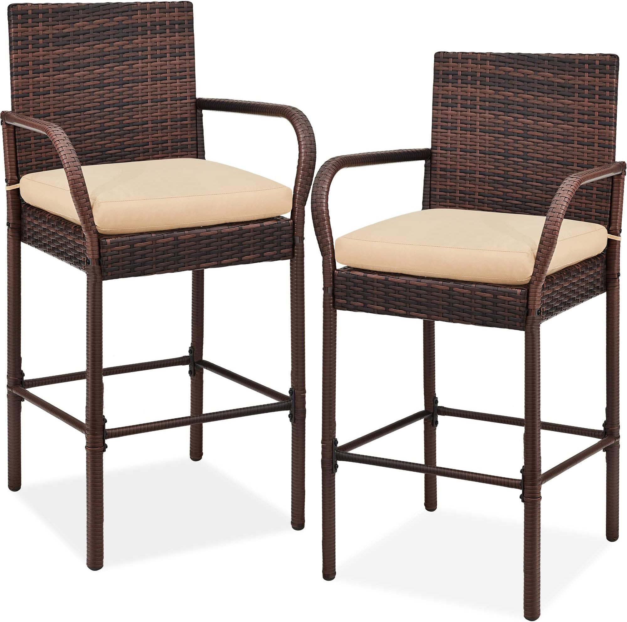 Amazon.com: Christopher Knight Home Dominica Outdoor Wicker Barstools ... pertaining to Lisa Outdoor Wicker Barstools With Cushions, Set Of 2, Light Brown/Black/Beige