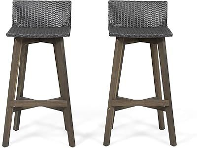 Amazon.com: Christopher Knight Home Elon Outdoor Barstools - Wicker And ... in Resaca Outdoor Wicker Barstools, Set Of 2, Light Multi-Brown And Teak