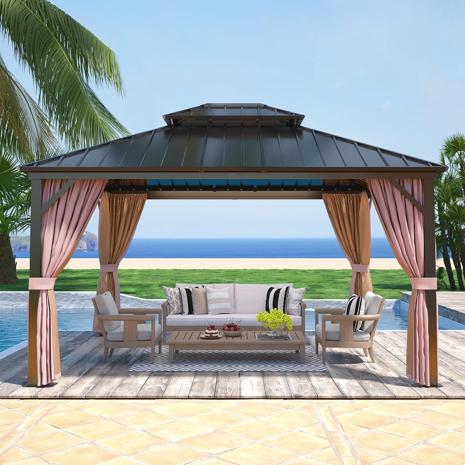 Amazon.com : Coos Bay 12X14 Hardtop Gazebo Double Galvanized Steel Roof ... with 12X14 Hardtop Double-Roofed Aluminum Patio Gazebo
