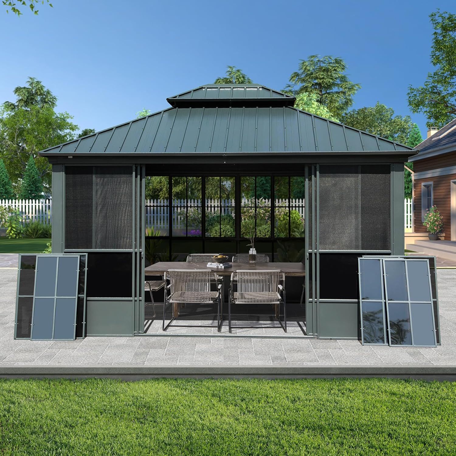 Amazon.com : Domi 12X14Ft Sunroom,Solarium Aluminum Hardtop Gazebo With ... pertaining to Comparing Different 12x14 Gazebo Materials and Designs