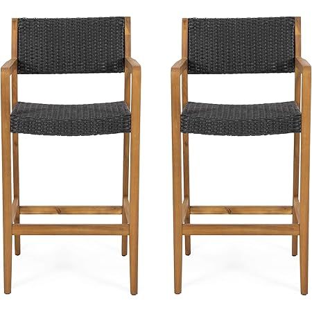 Amazon.com : Elon Outdoor Barstools - Wicker And Acacia Wood - Light ... throughout Resaca Outdoor Wicker Barstools, Set Of 2, Light Multi-Brown And Teak