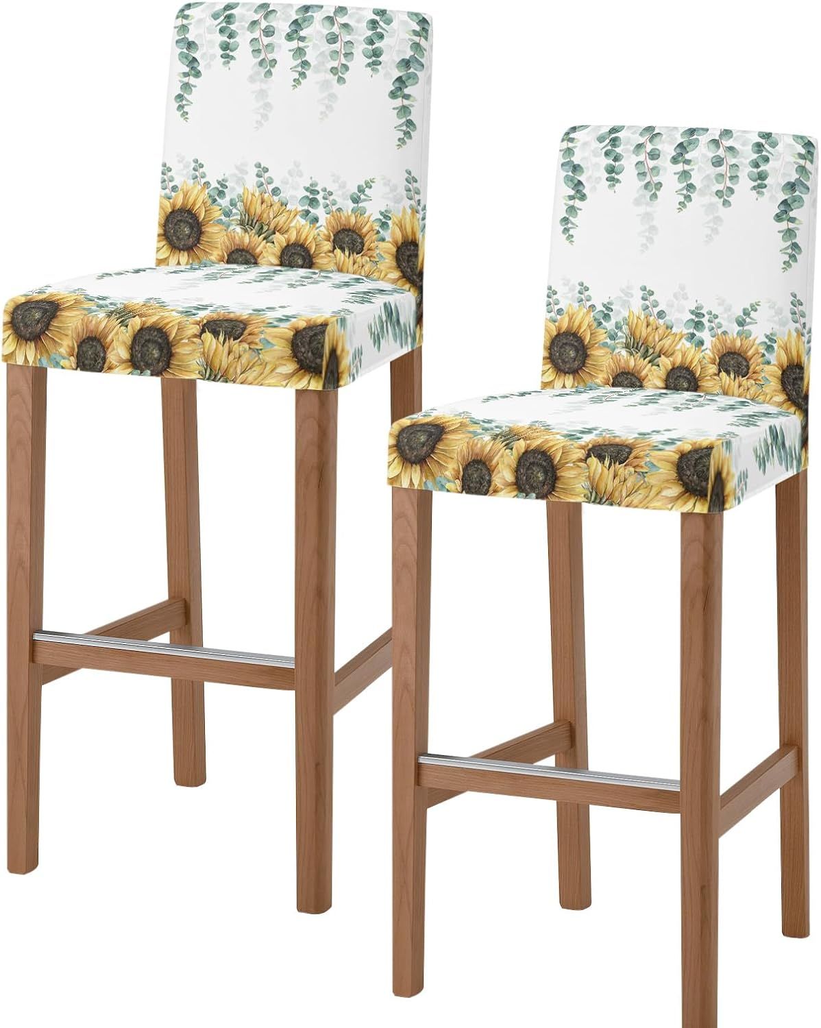 Amazon.com: Eucalyptus Sunflower Bar Stool Chair Covers With Backs Set Of 2,Stretch Pub Counter ... intended for Counter Height Eucalyptus Stool, Set Of 2