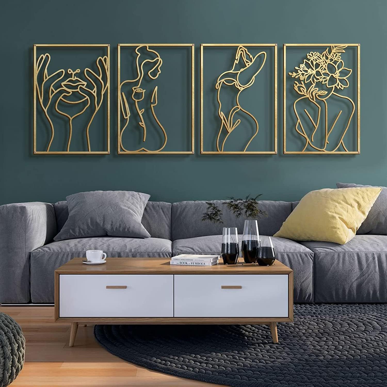 Amazon.com: Glamativity Large 4 Pack Gold Wall Art Décor, Minimalist ... intended for Finding the Perfect Elias Piece A Guide to Materials, Styles, and Placement