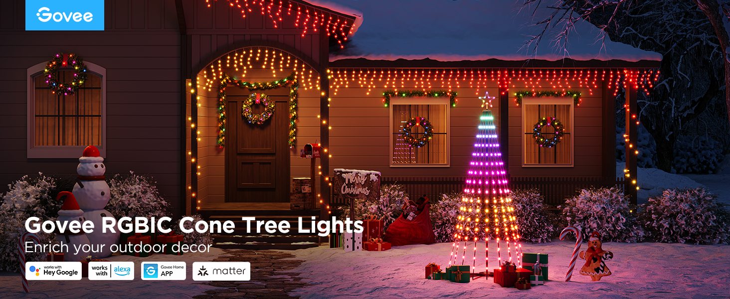 Amazon.com: Govee Christmas Cone Tree Lights, 6Ft 316 Leds Rgbic ... with 6' Electric Black Metal Cone Patio Lights