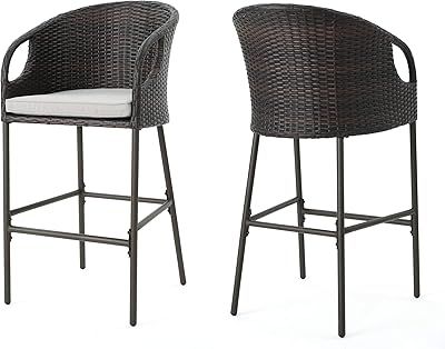 Amazon.com: Great Deal Furniture Lisa Outdoor Wicker Barstools With ... in Lisa Outdoor Wicker Barstools With Cushions, Set Of 2, Light Brown/Black/Beige
