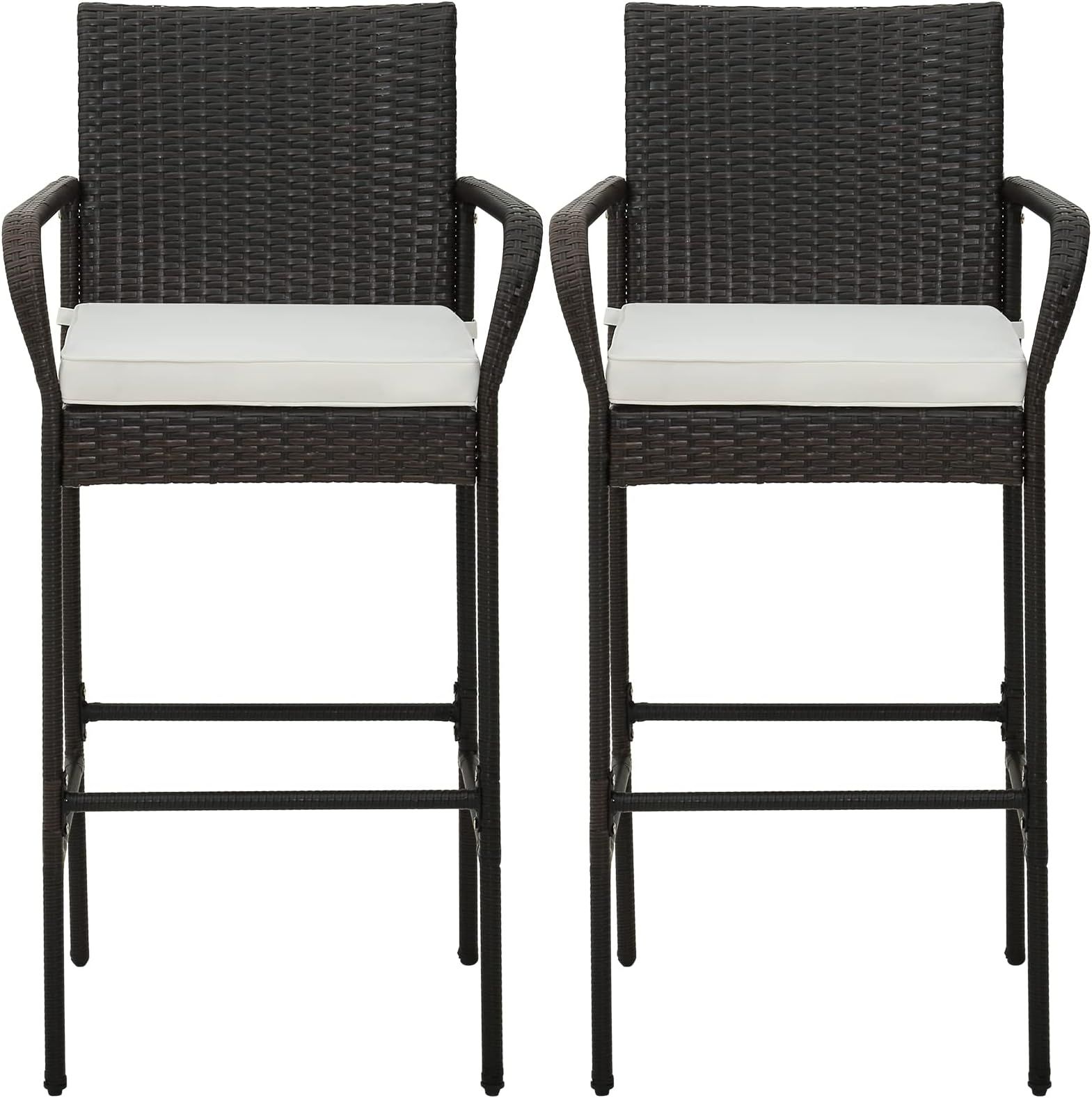 Amazon.com: Happygrill Wicker Bar Stools Set Of 2, Bar Chairs With ... for Resaca Outdoor Wicker Barstools, Set Of 2, Light Multi-Brown And Teak