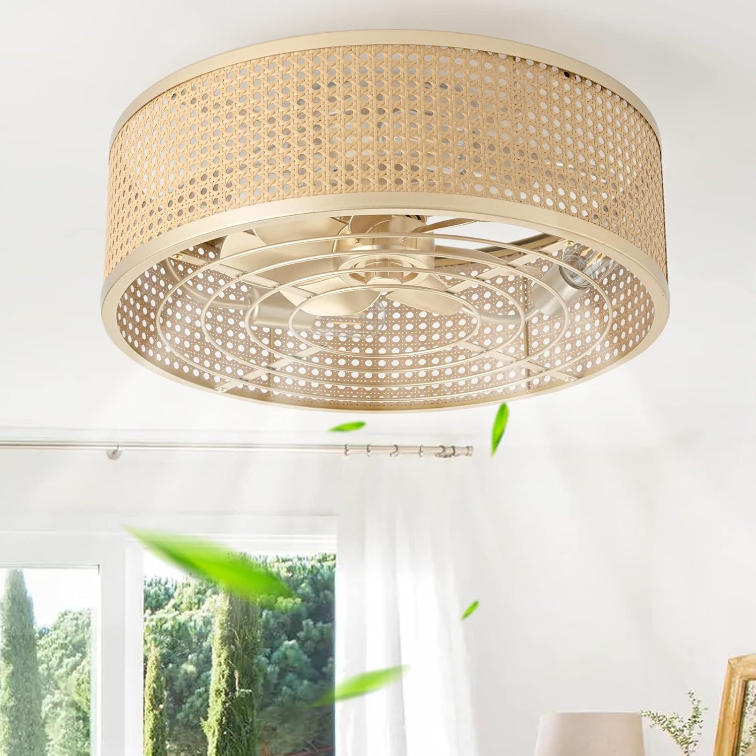 Amazon.com: Hummingbird Boho Caged Ceiling Fan With Light, 20'' Rattan ... with 24-Inch Farmhouse Rattan Caged Fandelier Ceiling Fan With Remote, Orb